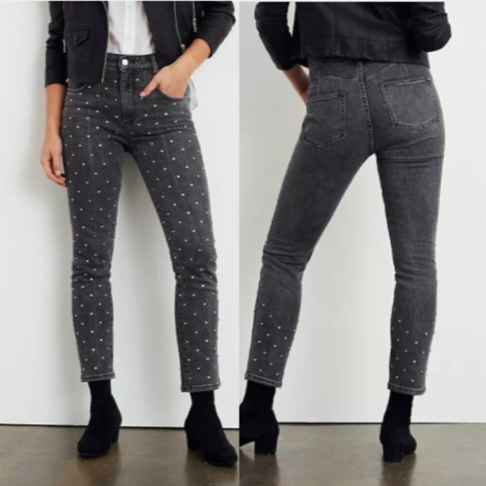 Anthropologie Pilcro Ultra High-Rise Embellished Straight Leg Jeans in Black